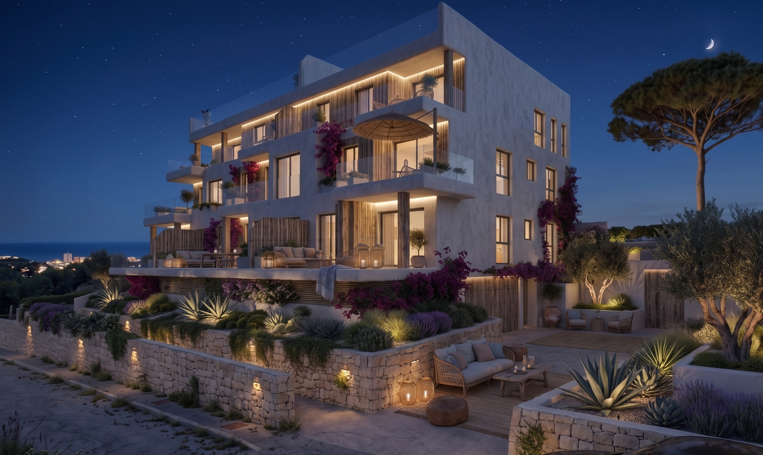 Cosentari — render nocturno mediterr&aacute;neo